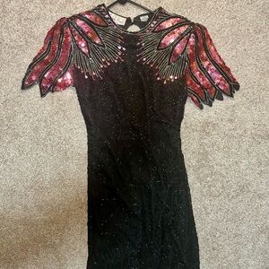 Vintage 1980s Laurence Kazar Flaming Phoenix Sequin Mini Dress